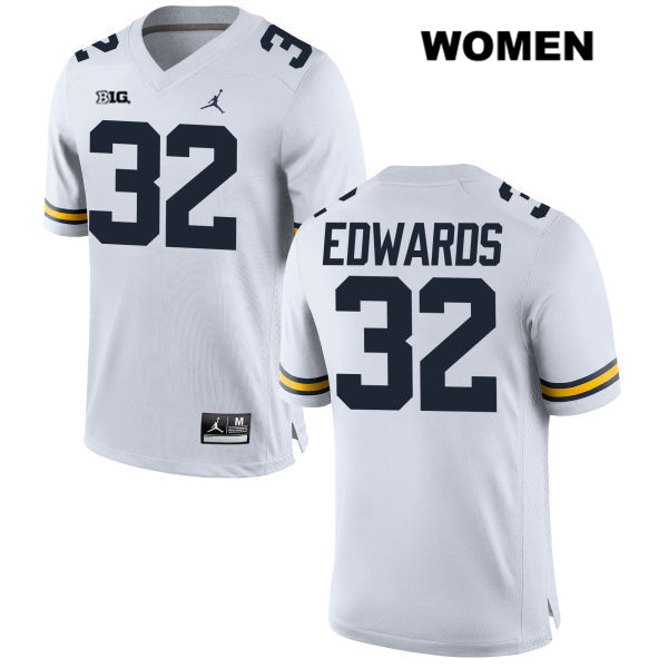 Women's NCAA Michigan Wolverines Berkley Edwards #32 White Jordan Brand Authentic Stitched Football College Jersey JY25Z78OH